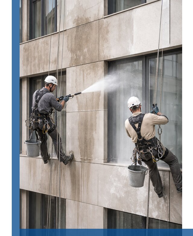 Послестроительная мойка фасада промышленным альпинизмом в Щёлкове