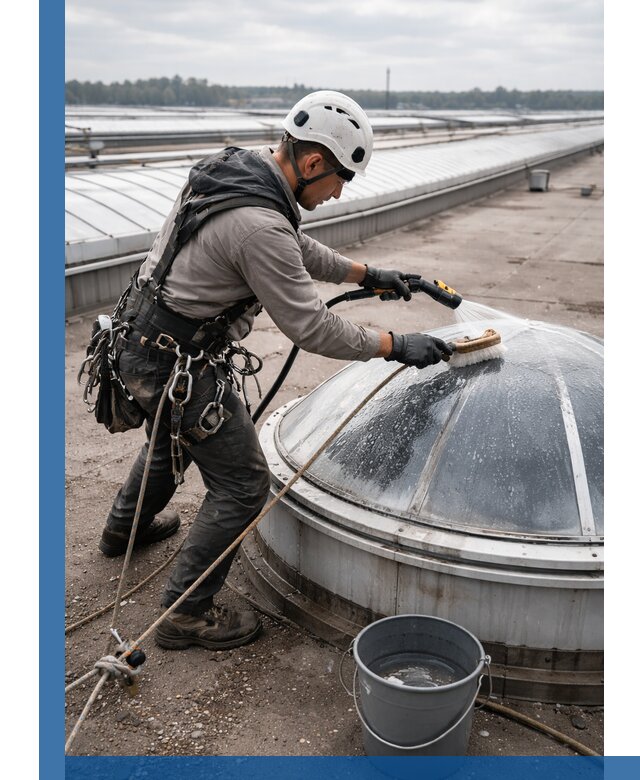 Мойка зенитных фонарей на кровле для промышленных объектов в Щёлкове