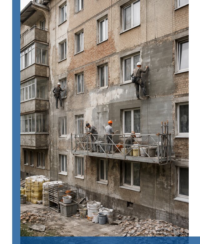 Капитальный ремонт фасада в Щёлкове с восстановлением и гидроизоляцией