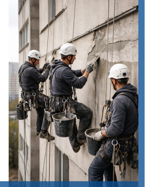 Ремонт бетонных элементов фасада в Щёлкове от 2601 р. | ВЫСОТНИК-Щлк