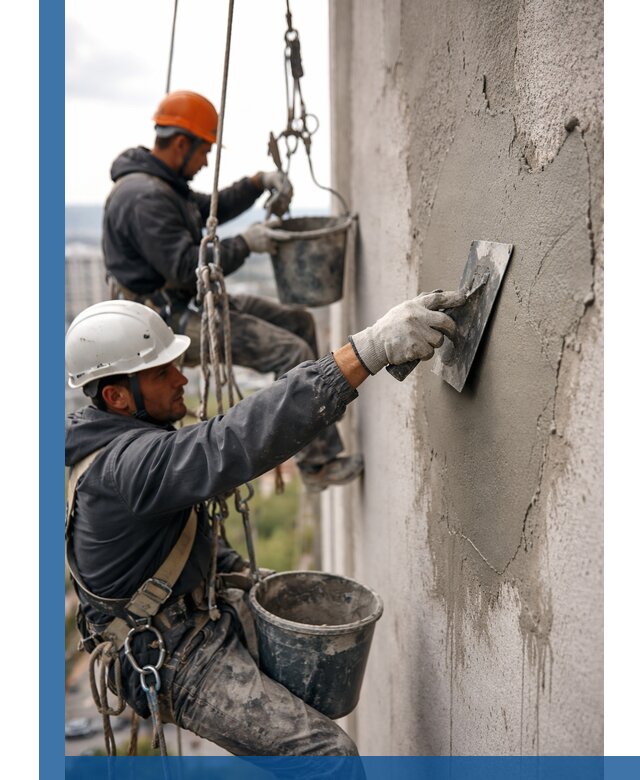 Штукатурка фасада на высоте в Щёлкове профессиональные работы