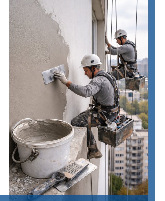 Шпаклевка фасада на высоте в Щёлкове от 728 р. | ВЫСОТНИК-Щлк