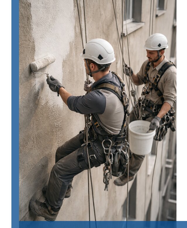 Грунтовка фасада на высоте в Щёлкове промышленными альпинистами