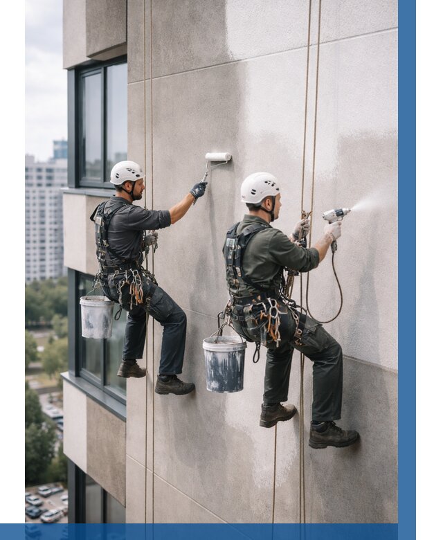 Покраска фасада альпинистами в Щёлкове от 312 р. | ВЫСОТНИК-Щлк