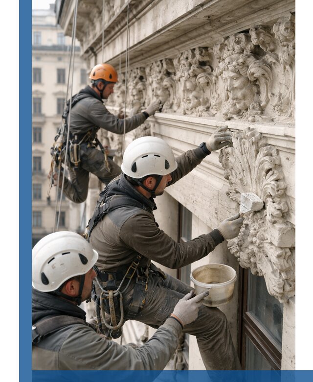 Реставрация фасадной лепнины с высотными работами в Щёлкове