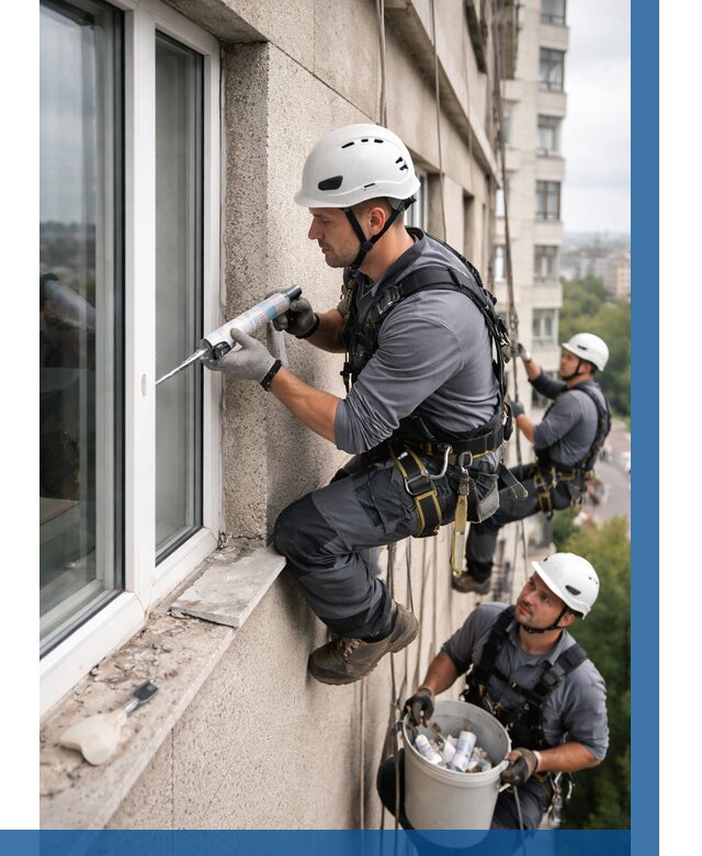 Герметизация оконных швов снаружи в Щёлкове от 1560 р. | ВЫСОТНИК-Щлк