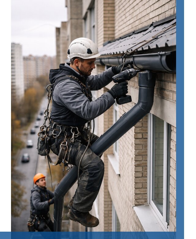 Монтаж водосточной системы на здании в Щёлкове от 5202 р. | ВЫСОТНИК-Щлк