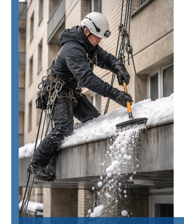 Очистка козырьков от снега в Щёлкове круглогодично безопасно