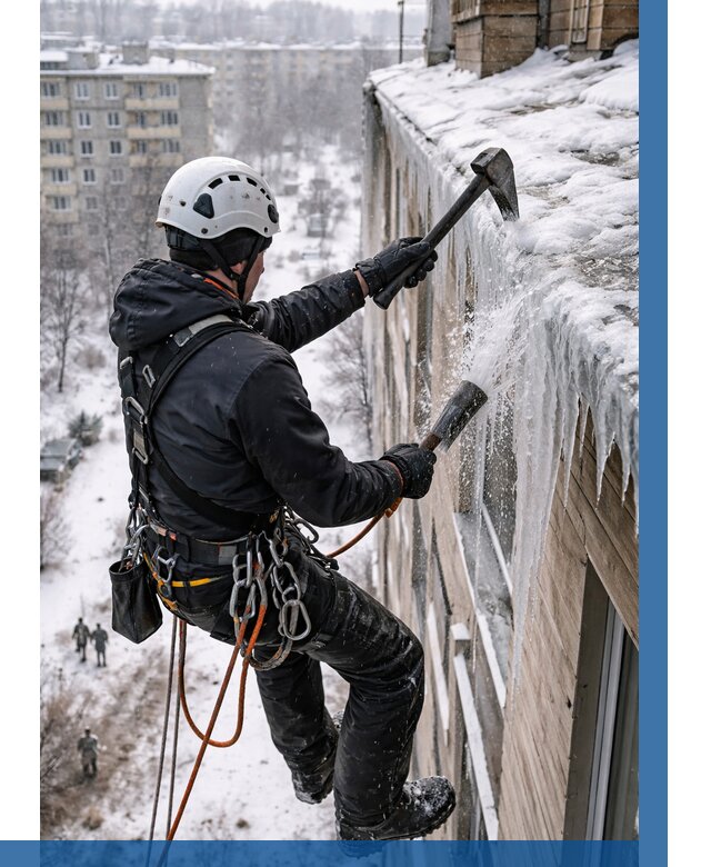 Сбивание сосулек с крыши в Щёлкове по цене от 4681 р. | ВЫСОТНИК-Щлк