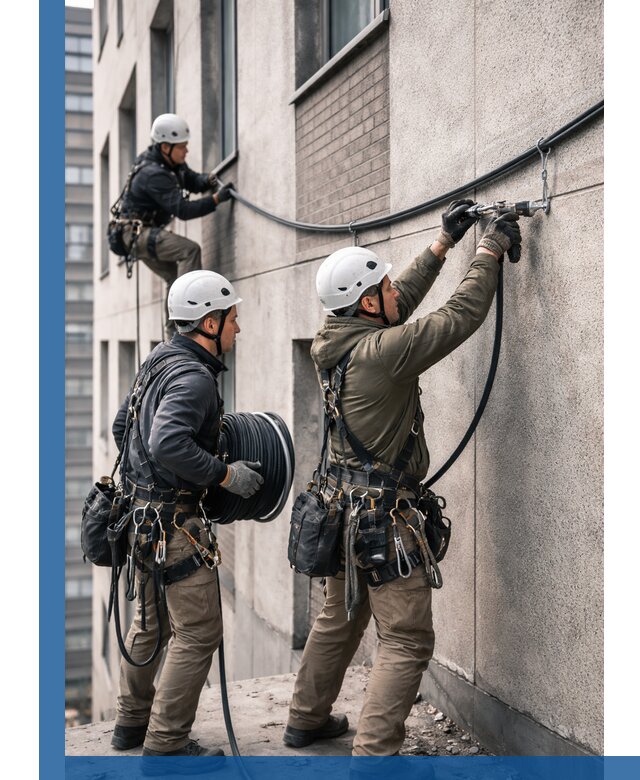 Прокладка кабеля по фасаду в Щёлкове, профессиональный монтаж