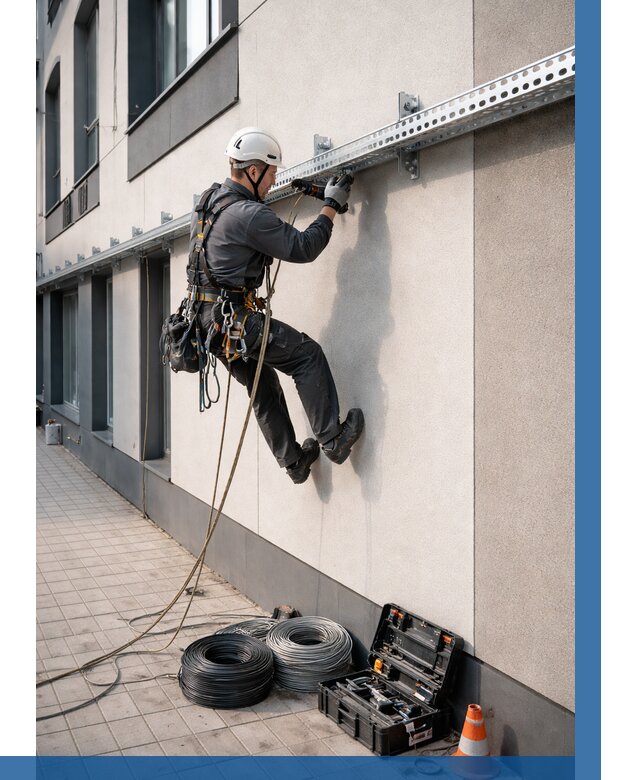 Монтаж кабельных лотков на фасаде в Щёлкове от 1248 р. | ВЫСОТНИК-Щлк