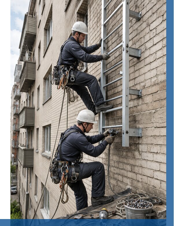 Монтаж пожарной лестницы в Щёлкове от 26008 р заказать у ВЫСОТНИК-Щлк