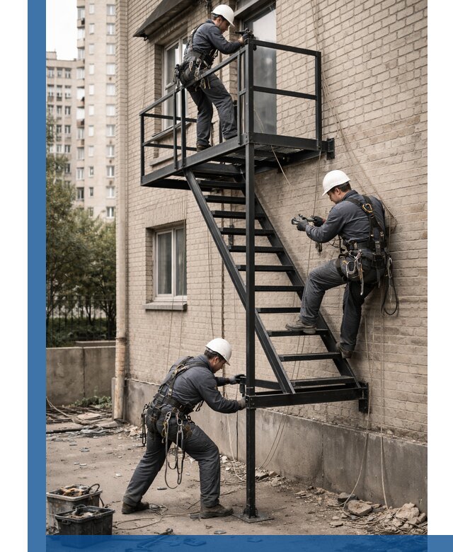 Монтаж пожарной лестницы в Щёлкове, установка и крепление