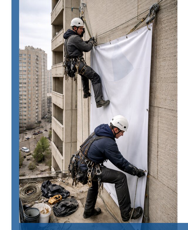 Профессиональный монтаж баннеров на фасаде в Щёлкове