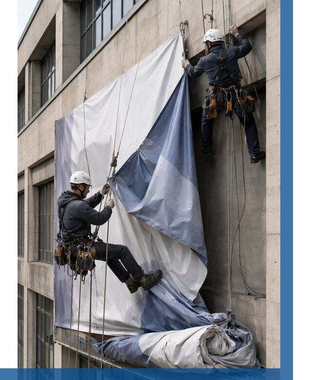 Демонтаж баннеров с фасада в Щёлкове от 4681 р. | ВЫСОТНИК-Щлк