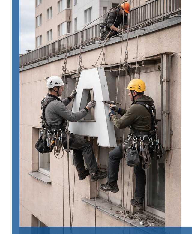 Ремонт и восстановление наружных вывесок на высоте в Щёлкове