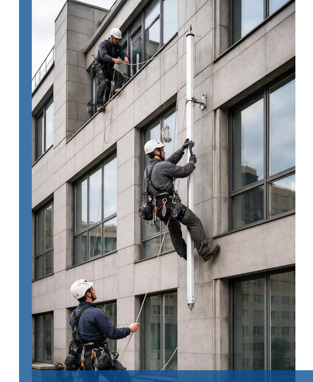 Монтаж флагштока на фасаде здания с креплением и герметикой в Щёлкове