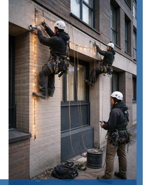 Монтаж гирлянд на фасаде в Щёлкове от 3641 р. | ВЫСОТНИК-Щлк