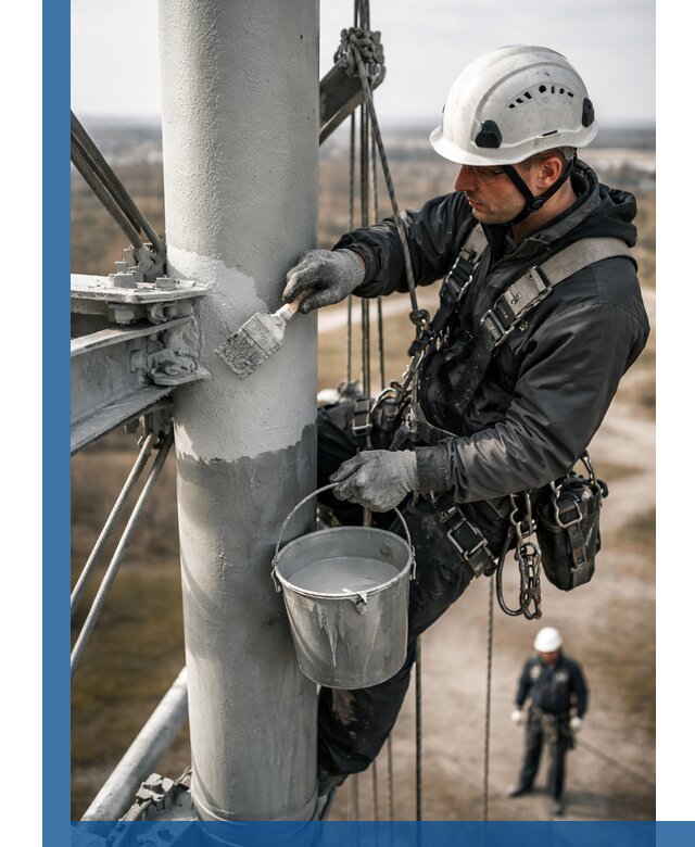 Покраска мачт связи в Щёлкове промышленными альпинистами