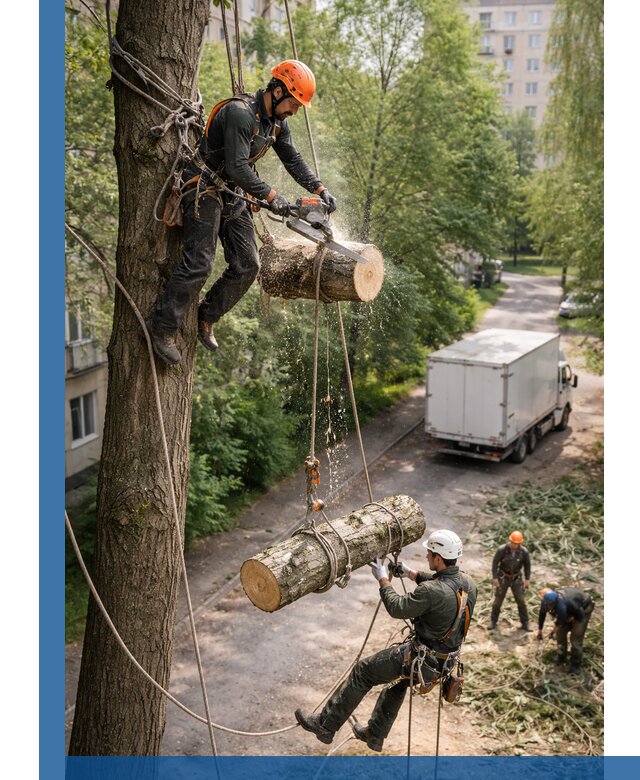 Спил деревьев альпинистами в Щёлкове, безопасно и без повреждений