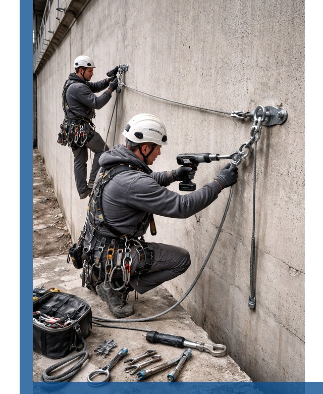 Монтаж анкерных линий высотной безопасности в Щёлкове